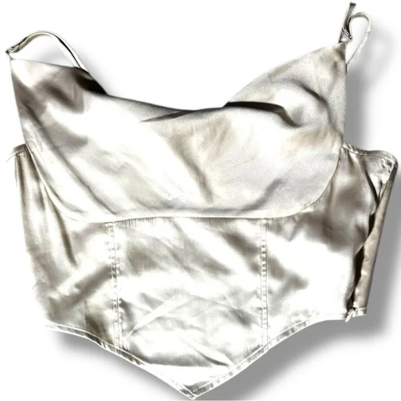H&M Chic Ivory Satin Skinny Strap Cowl Neck Women's Cropped Camisole Top - Picture 7 of 16
